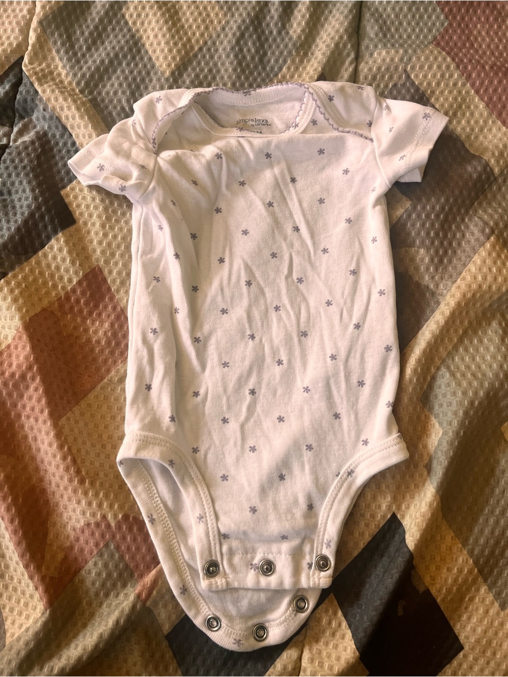 White Baby One-Piece Bodysuit with Lilac Dot Floral Print